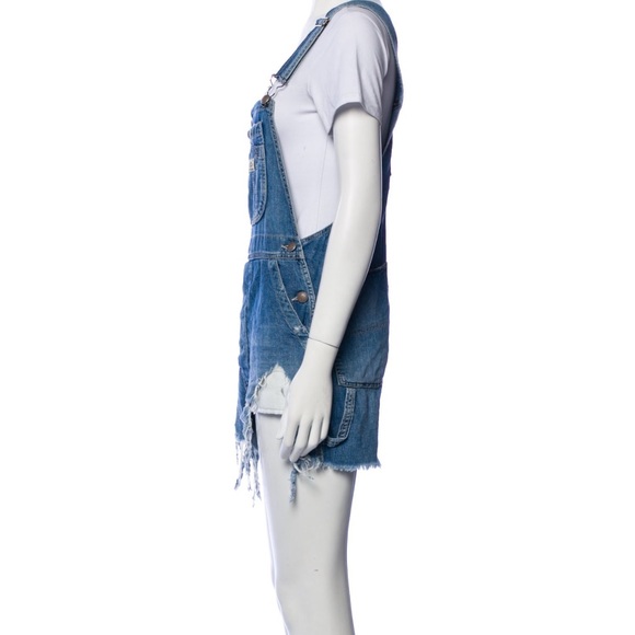 R13 Short Denim Overalls Blue - Picture 2 of 3